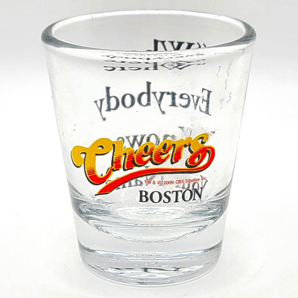 Vintage Cheers Boston Shot Glass Yellow Orange 2.5” Tall